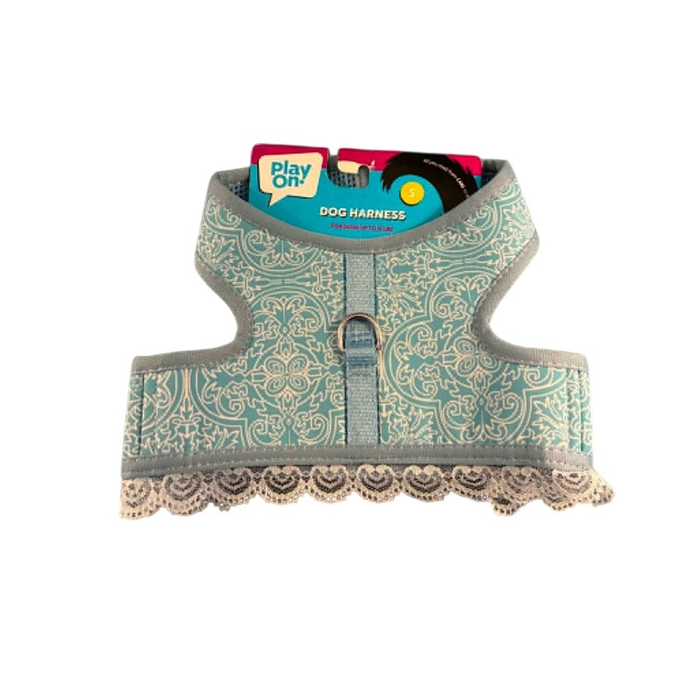 Play On Dog Harness‎ Small Teal Damask Lace Trim New Pet Vest Adjustable Mesh